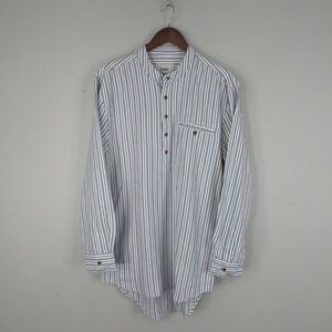 Stauer Shirt‎ Mens Medium White Stripe Grandpa Band Collar Popover Cotton Work